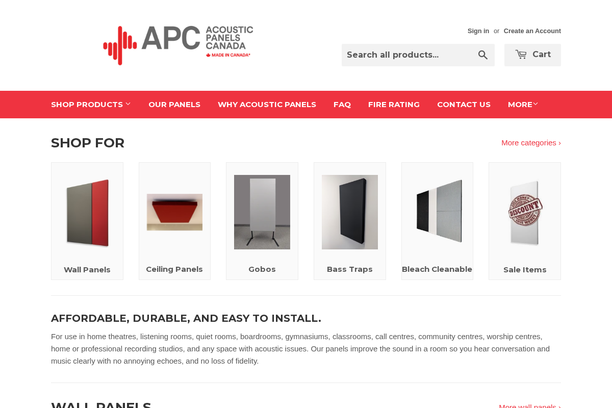Acoustic Panels Canada homepage screenshot