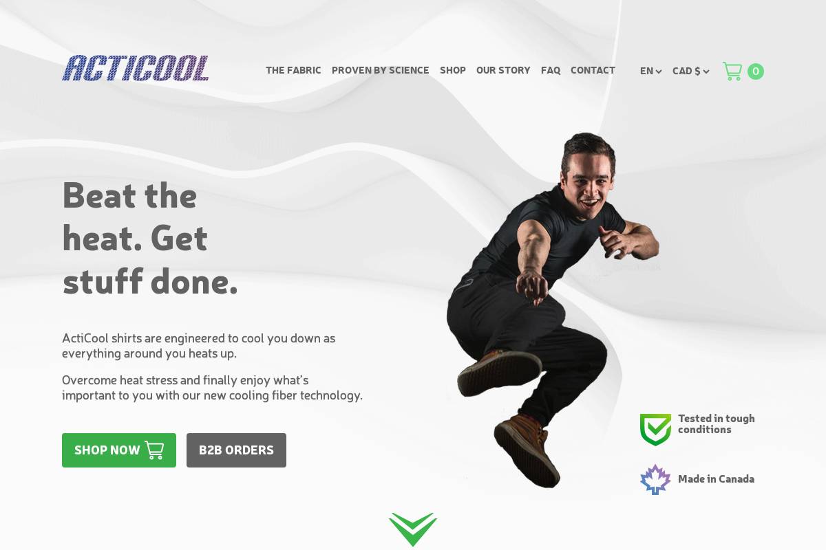 acticoolapparel.com homepage screenshot