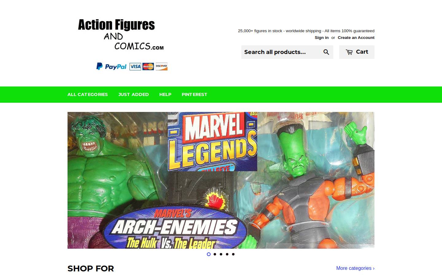 actionfiguresandcomics.com homepage screenshot