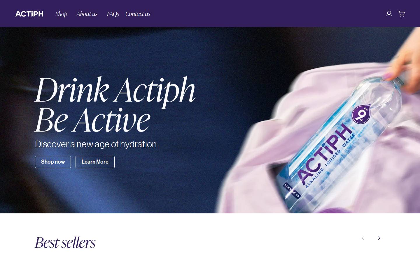 Actiph Water homepage screenshot