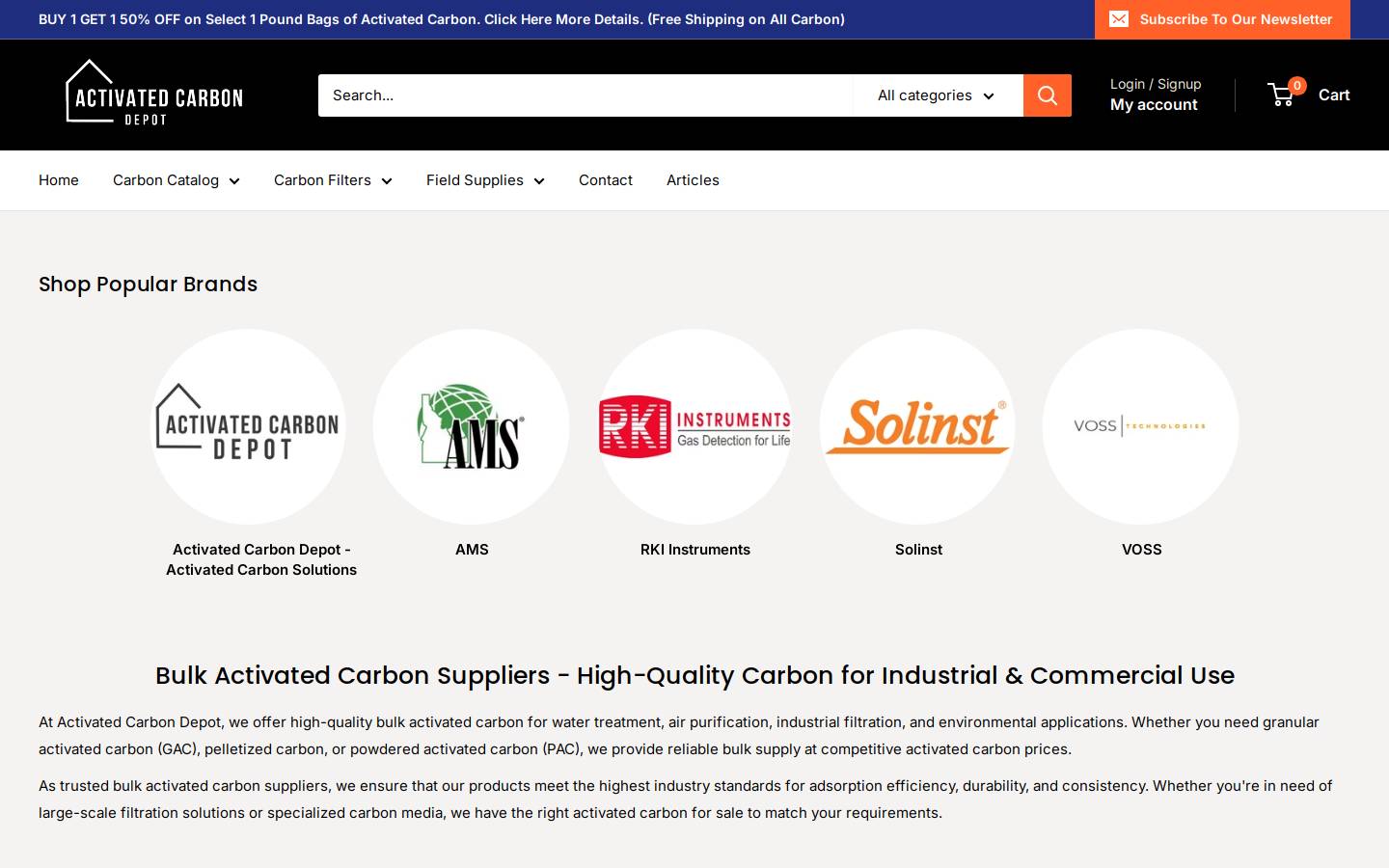 activatedcarbondepot.com homepage screenshot