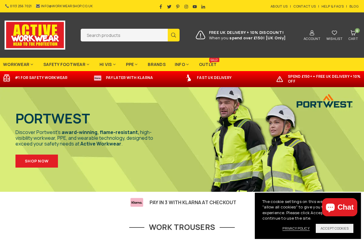 Active Workwear homepage screenshot