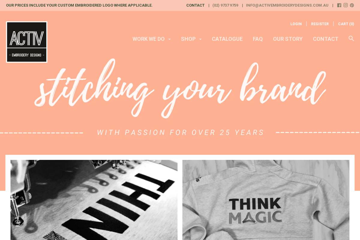 activembroiderydesigns.com.au homepage screenshot