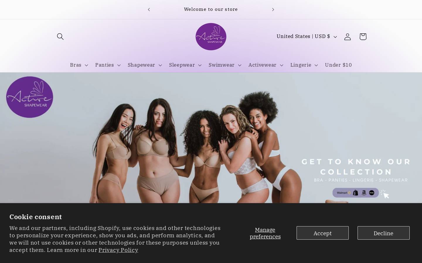 activeshapewear.com homepage screenshot