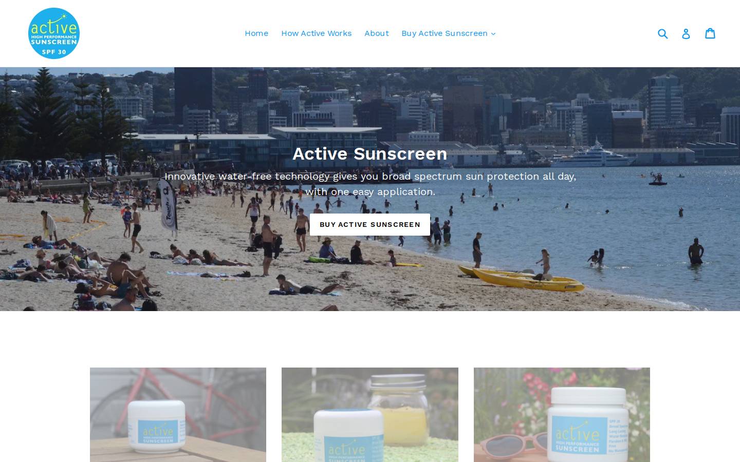 activesunscreen.co.nz homepage screenshot