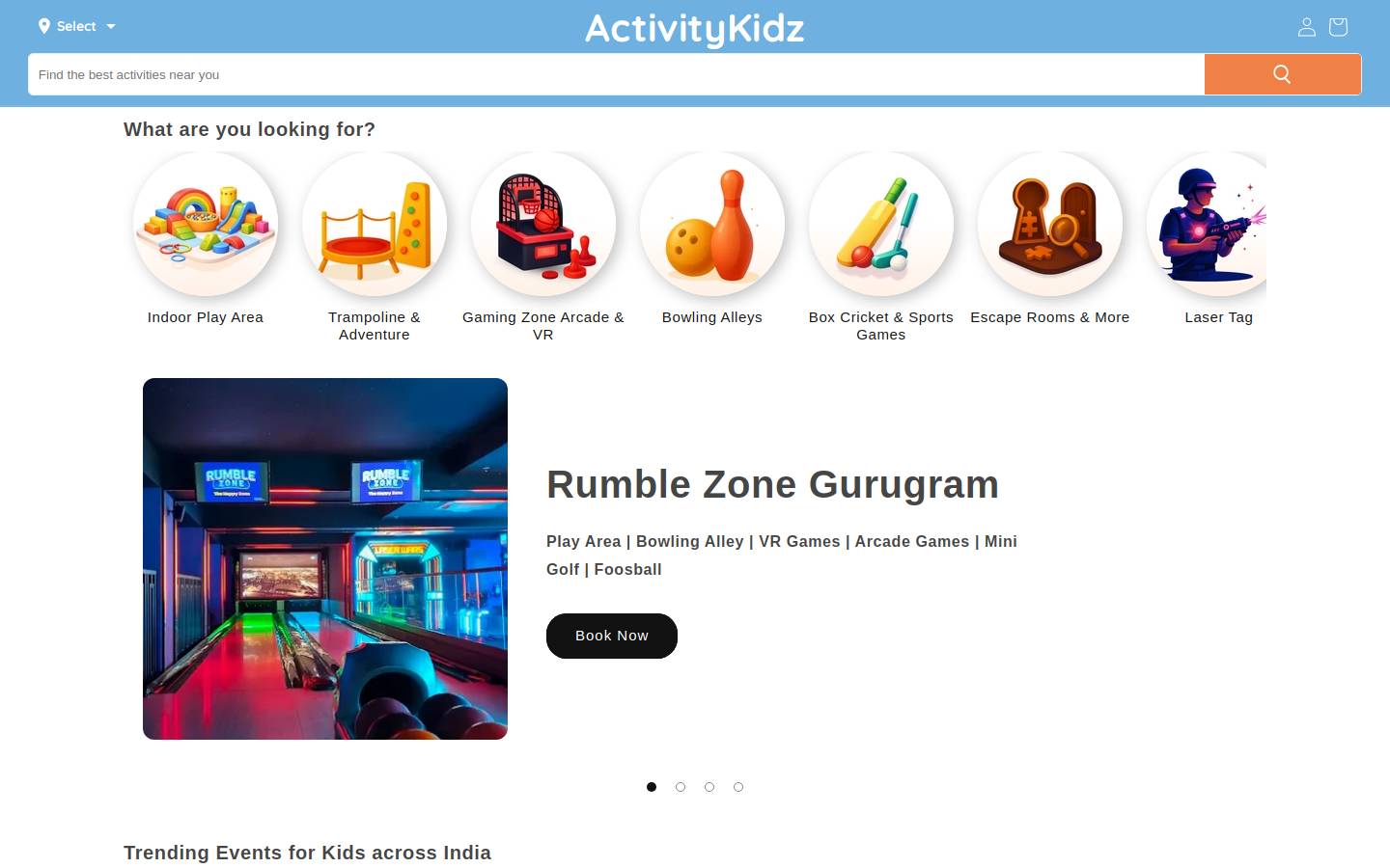 Activitykidz homepage screenshot