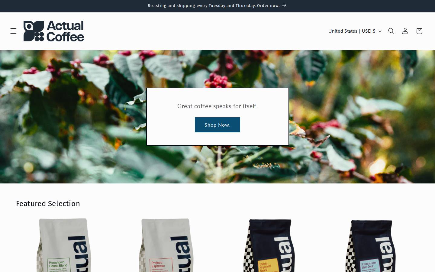 actual.coffee homepage screenshot