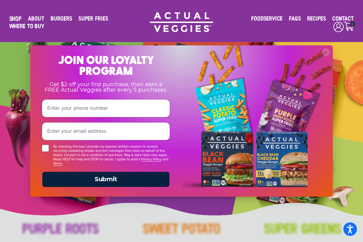 actualveggies.com homepage screenshot