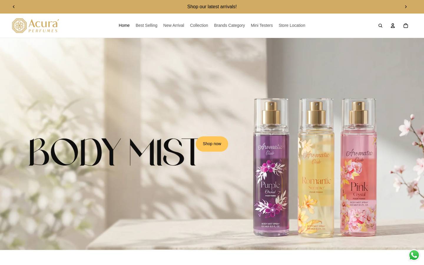 acuraperfumes.com homepage screenshot