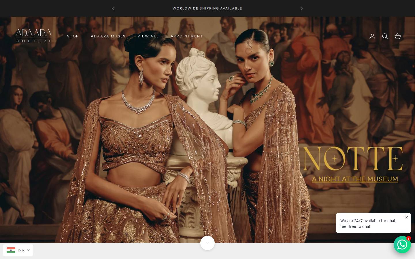 adaaracouture.in homepage screenshot