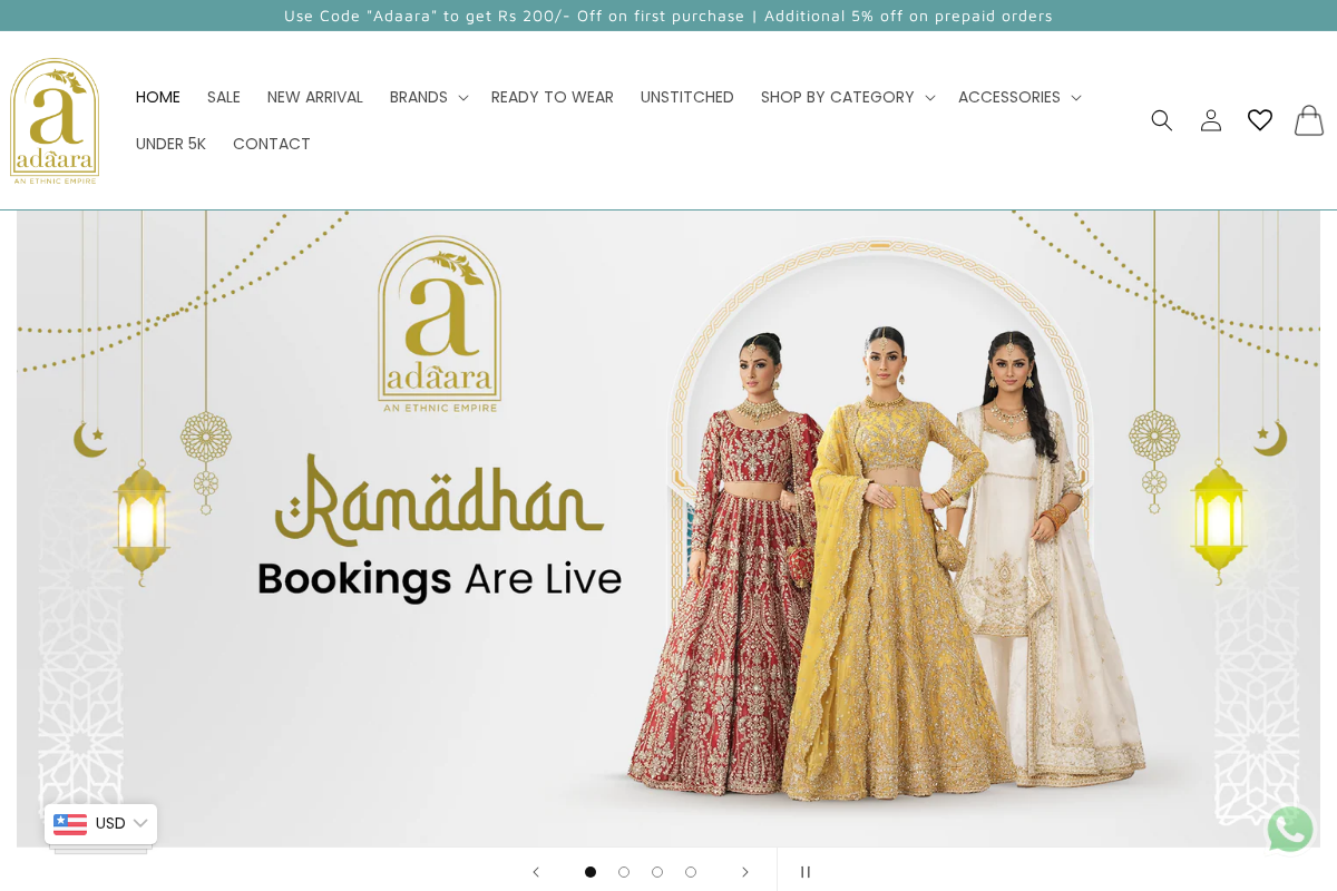 adaaraethnic.com homepage screenshot