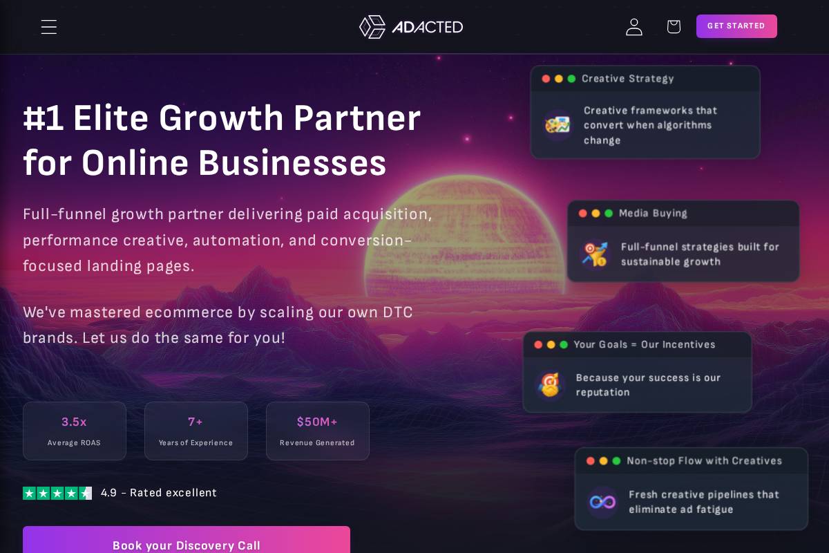 Adacted Agency homepage screenshot