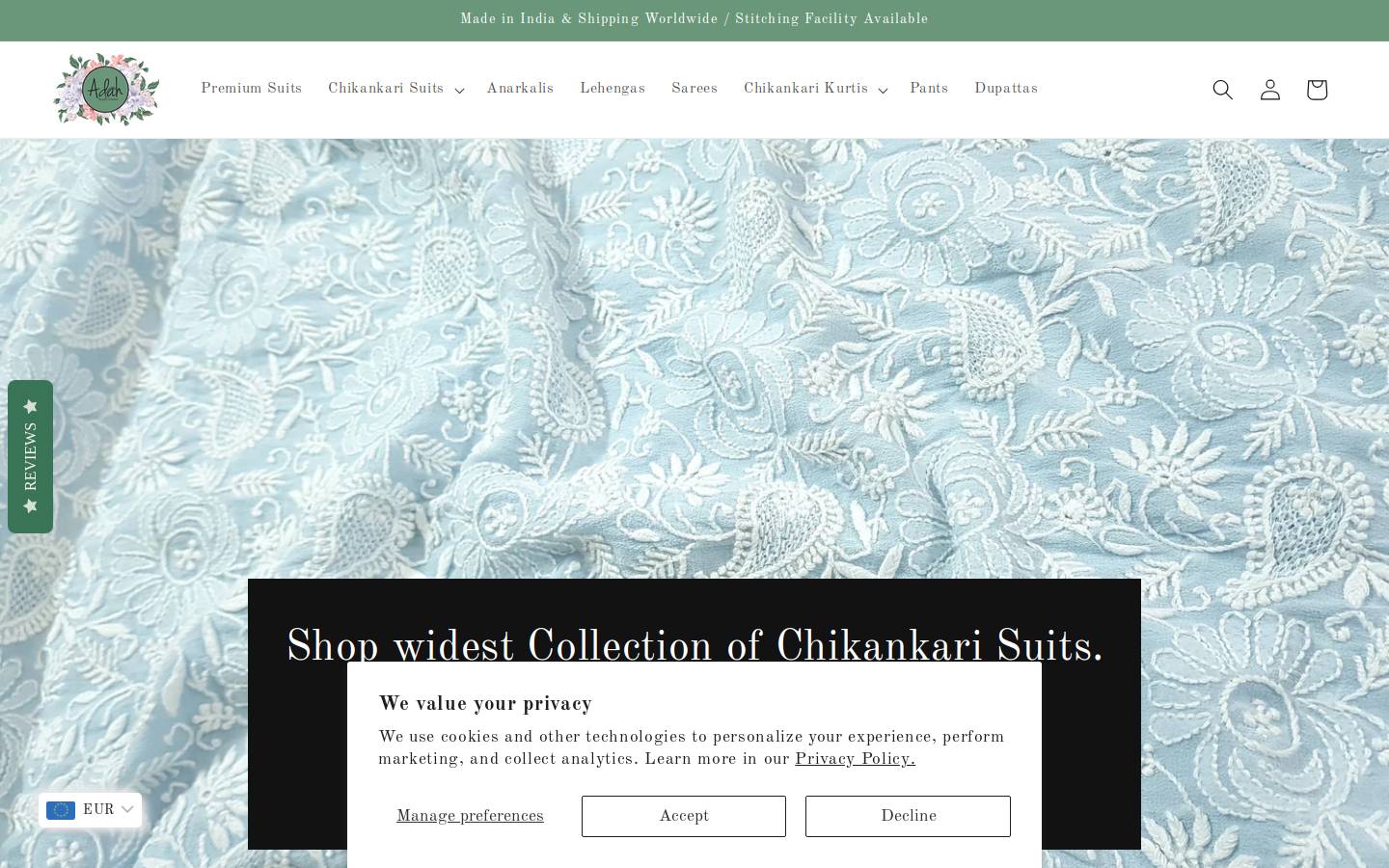 adahbespoke.com homepage screenshot