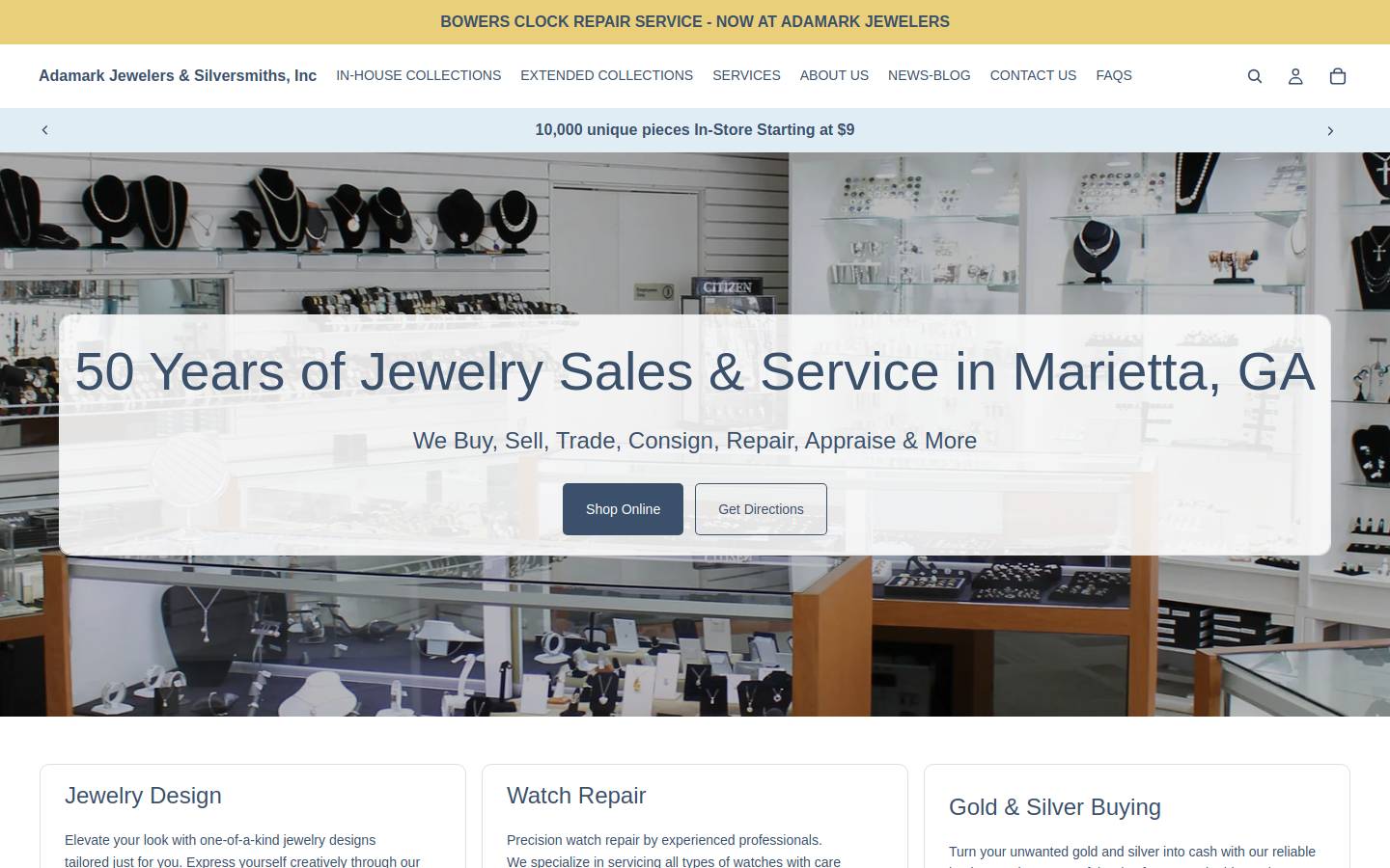 adamarkjewelers.com homepage screenshot