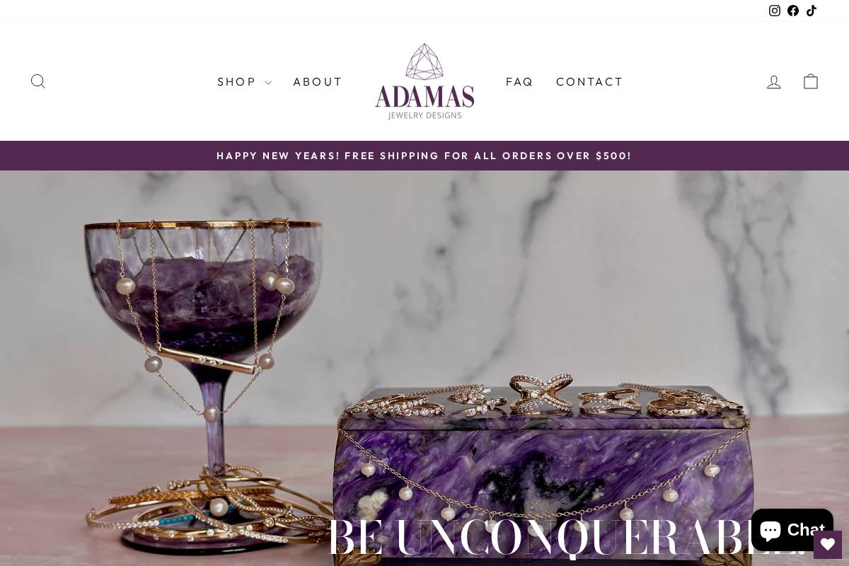adamasjewelrydesigns.com homepage screenshot