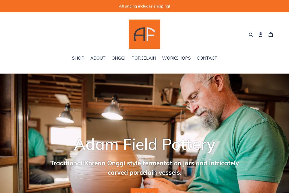 adamfieldpottery.com homepage screenshot