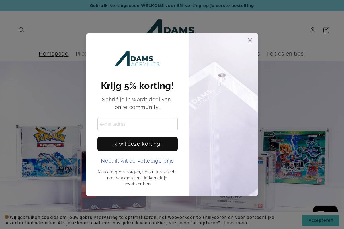 adamsacrylics.nl homepage screenshot