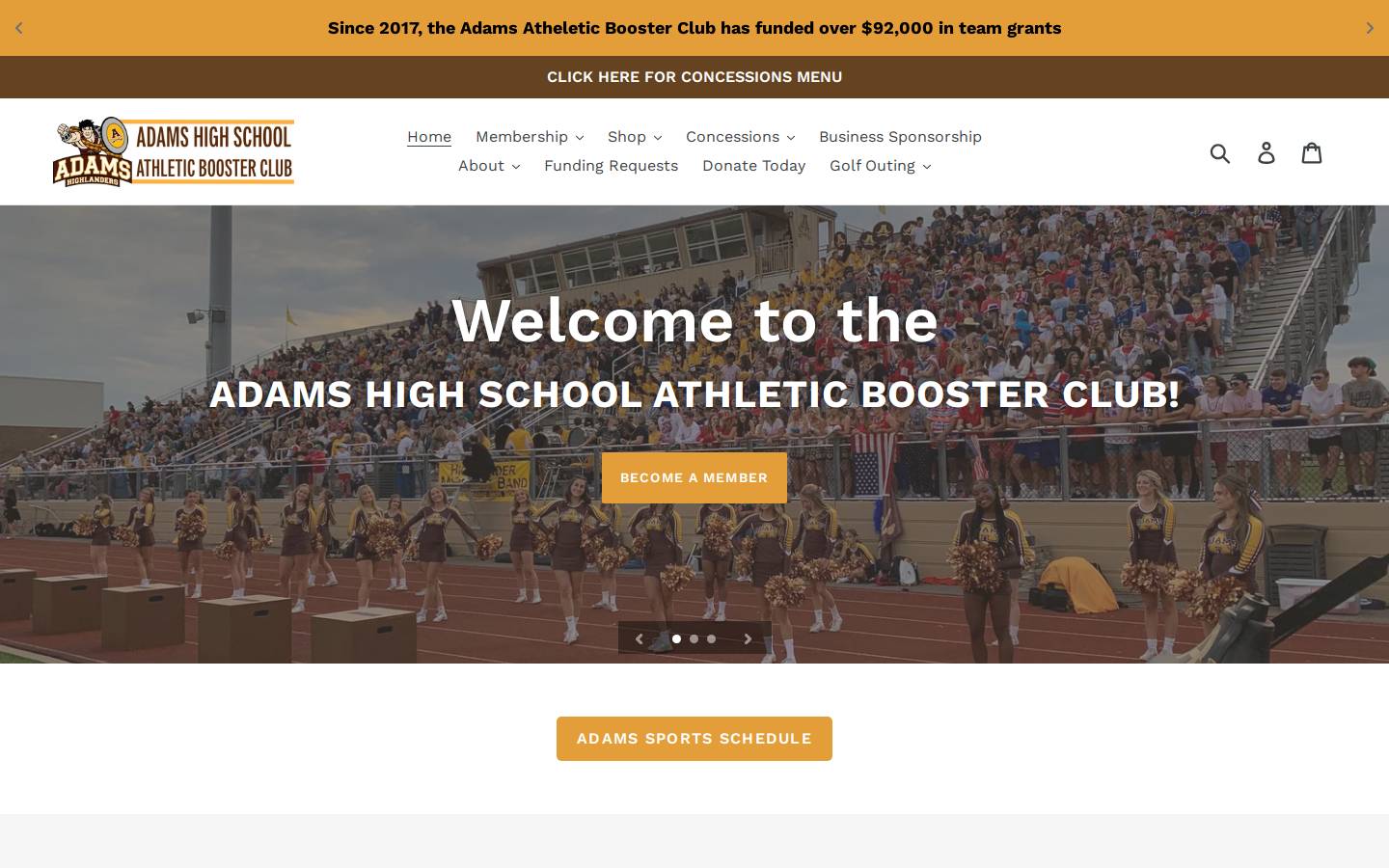 adamsathleticboosters.com homepage screenshot