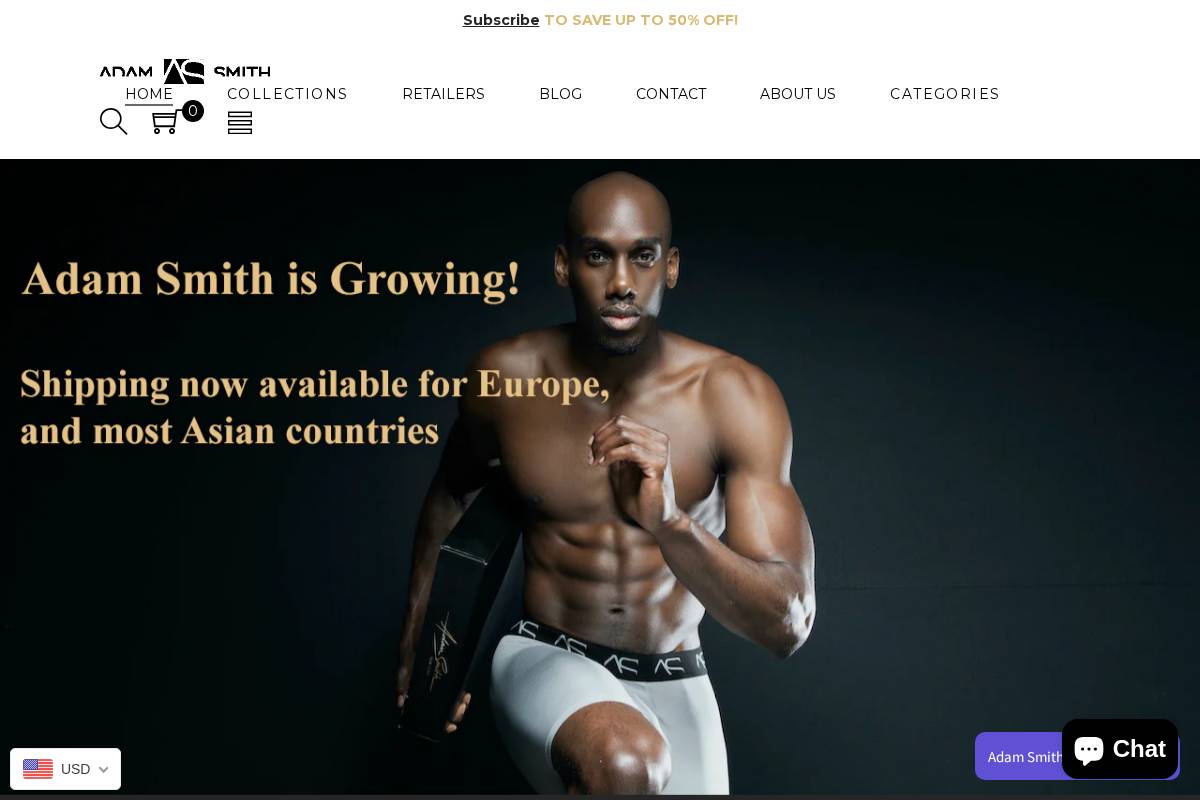 adamsmithwear.com homepage screenshot