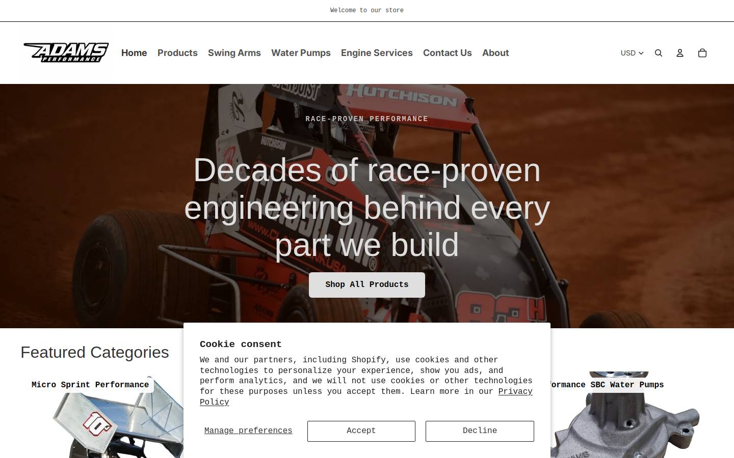adamsperformance.net homepage screenshot
