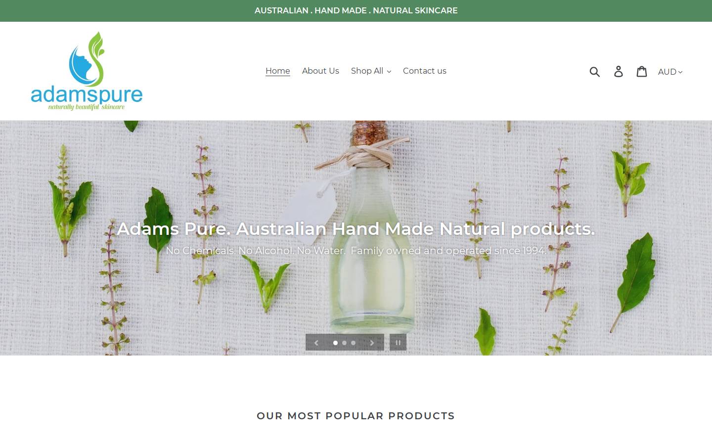 adamspure.com homepage screenshot