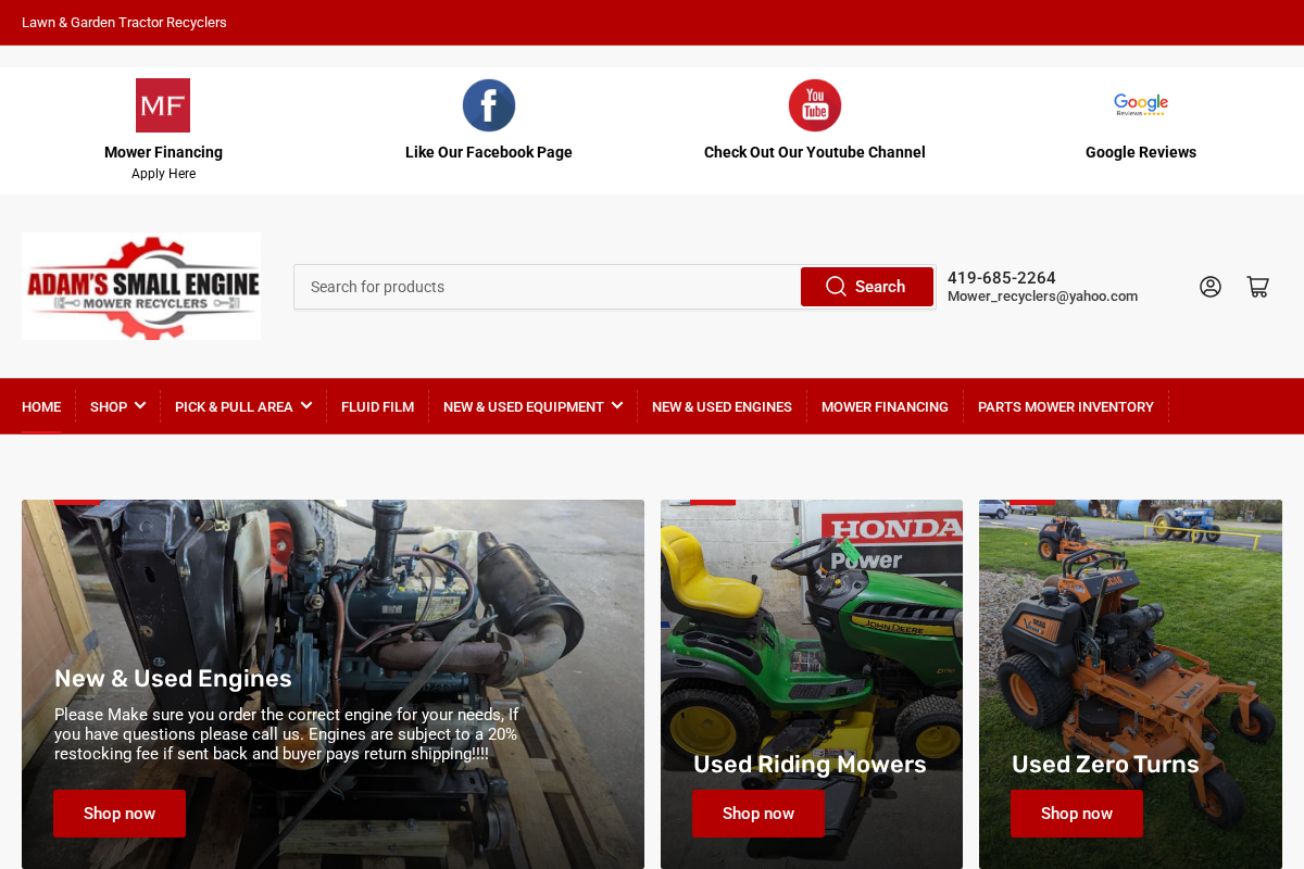 adamssmallengine.com homepage screenshot