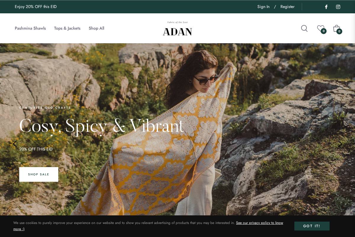 Adan Fabrics homepage screenshot