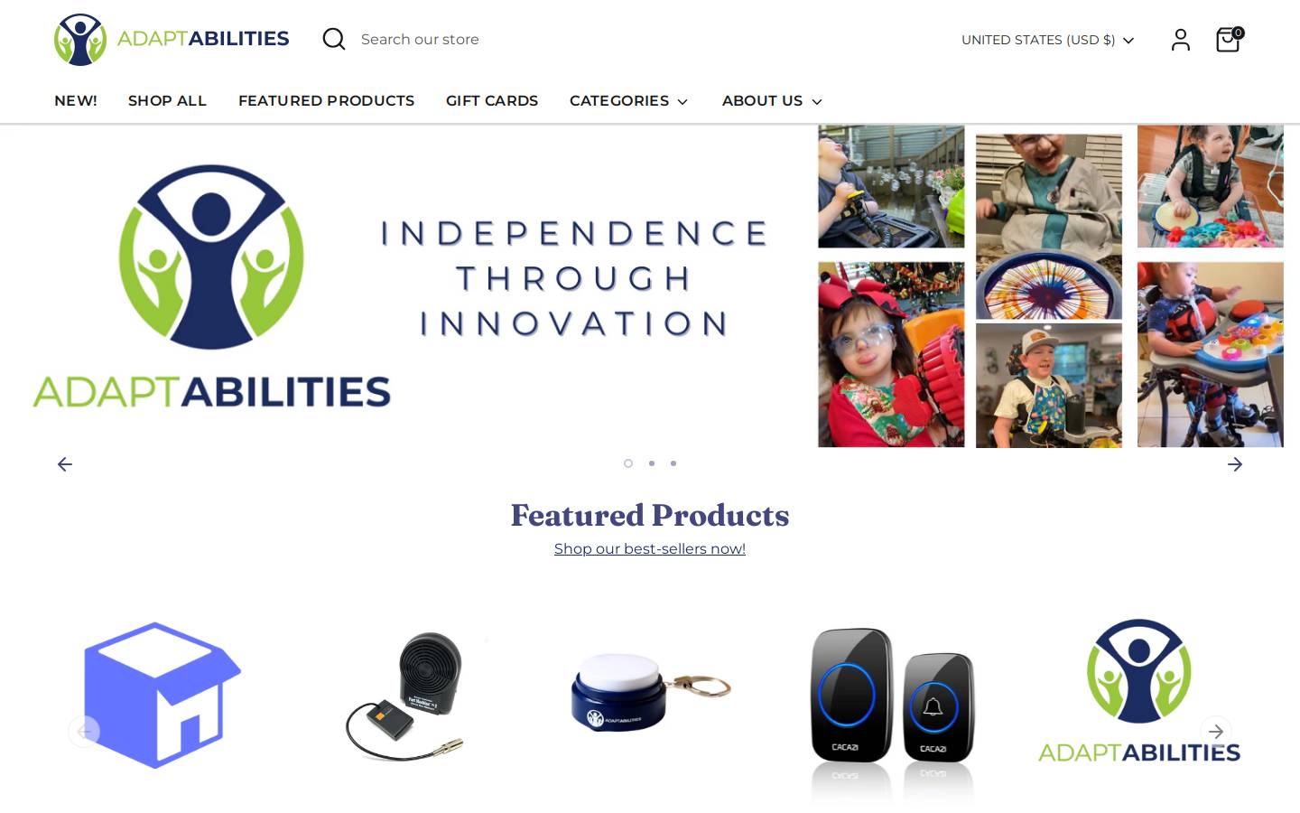 adaptabilities.net homepage screenshot