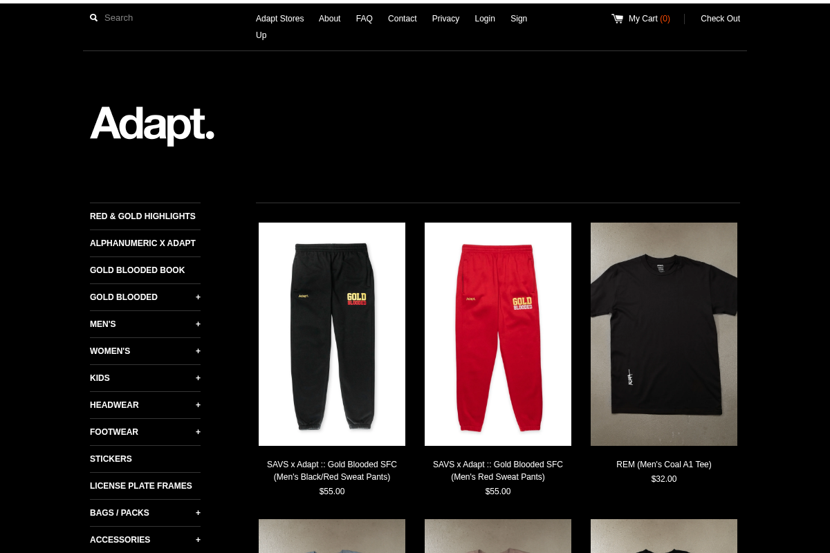 adaptclothing.com homepage screenshot