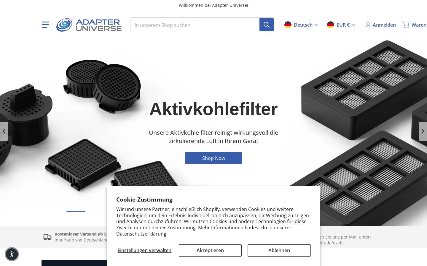 adapter-universe.com homepage screenshot