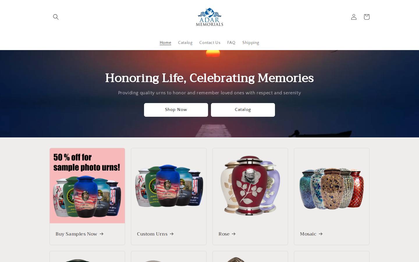 adarmemorials.com homepage screenshot