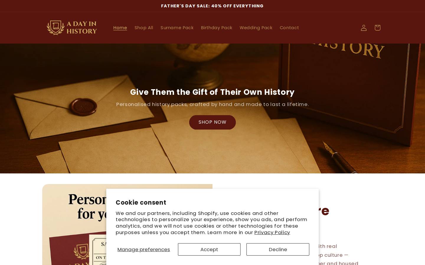 A Day In History homepage screenshot