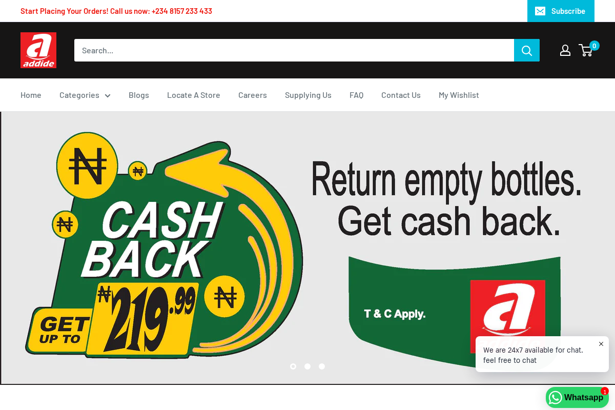 Addide Stores homepage screenshot