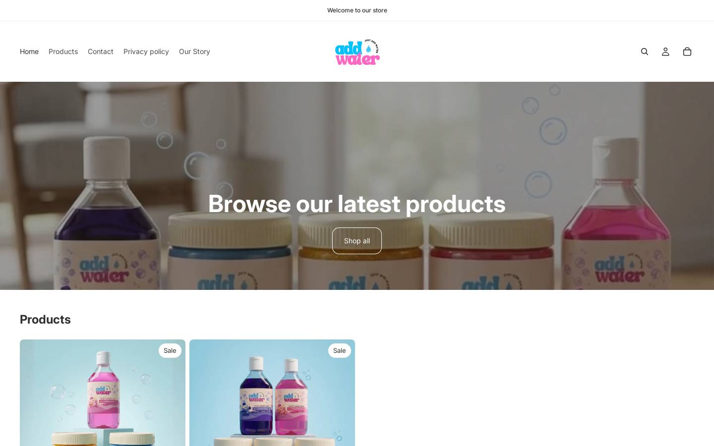 addwaterstore.com homepage screenshot