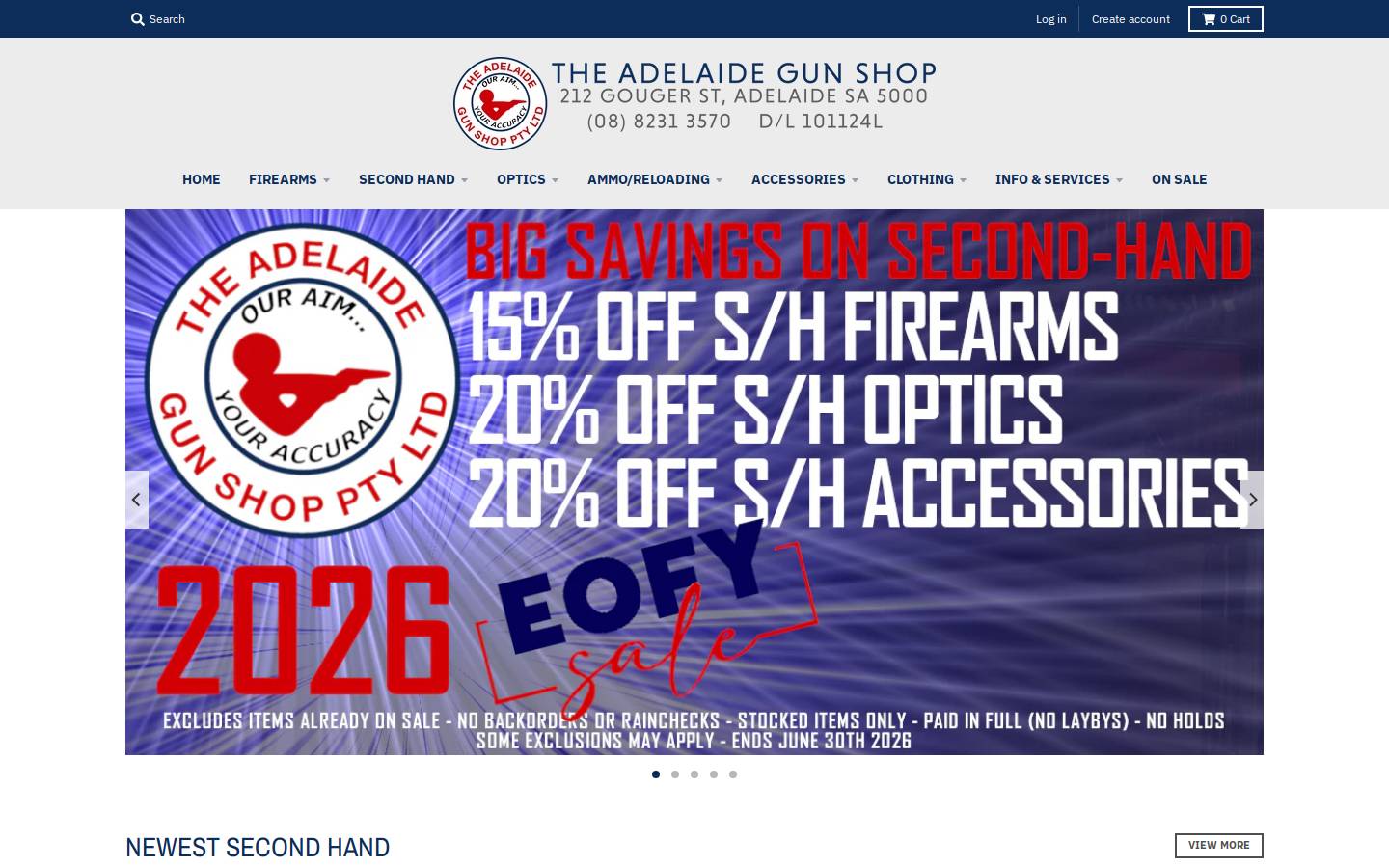 Adelaide Gun Shop homepage screenshot