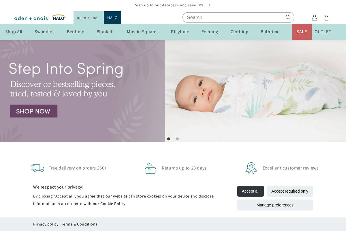 aden  + anais homepage screenshot
