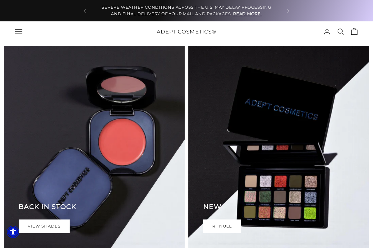 adeptcosmetics.com homepage screenshot