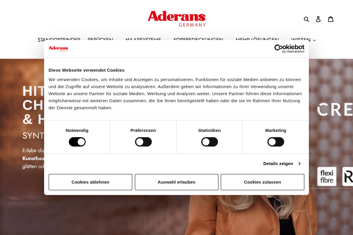 Aderans Germany homepage screenshot