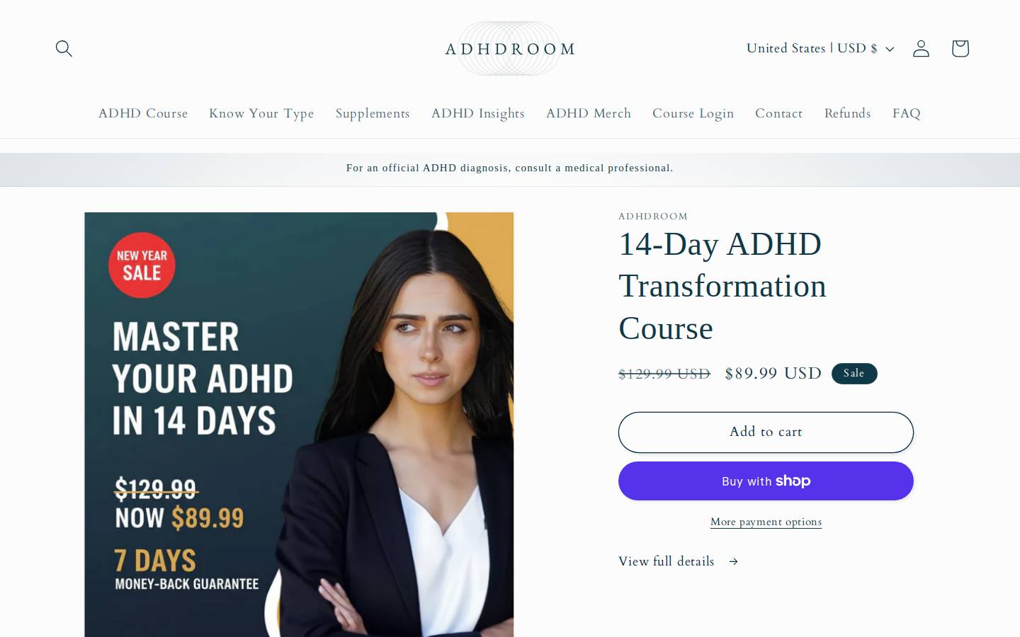 adhdroom.com homepage screenshot