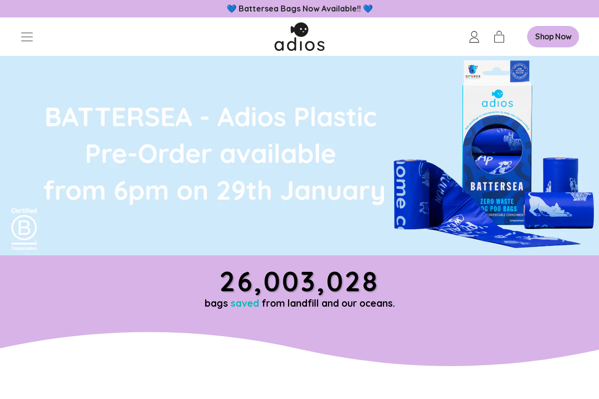 Adios Plastic homepage screenshot