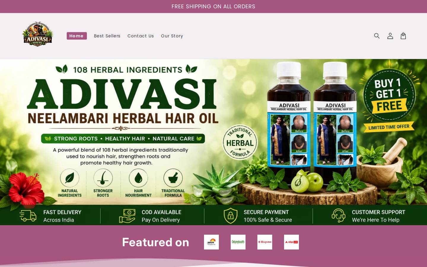 adivasihairoilofficials.com homepage screenshot