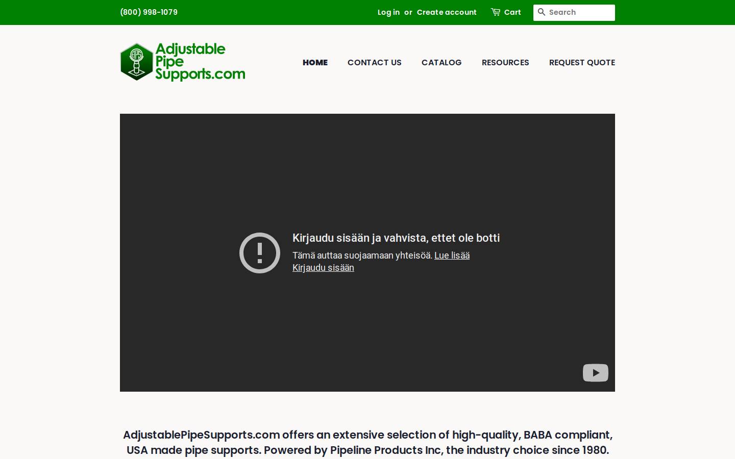 adjustablepipesupports.com homepage screenshot