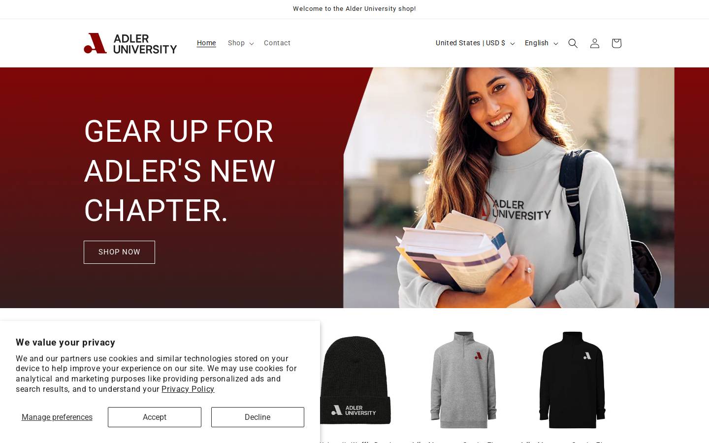 adleruniversityshop.com homepage screenshot