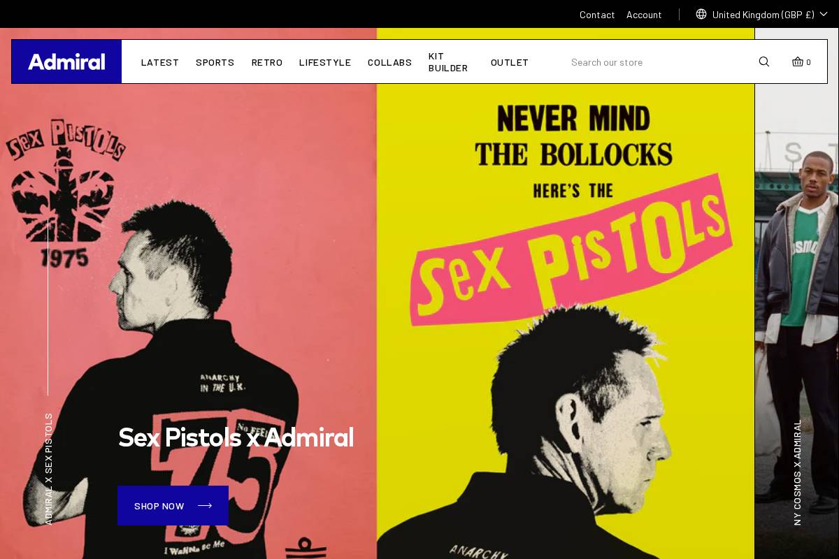 Admiral Sports homepage screenshot