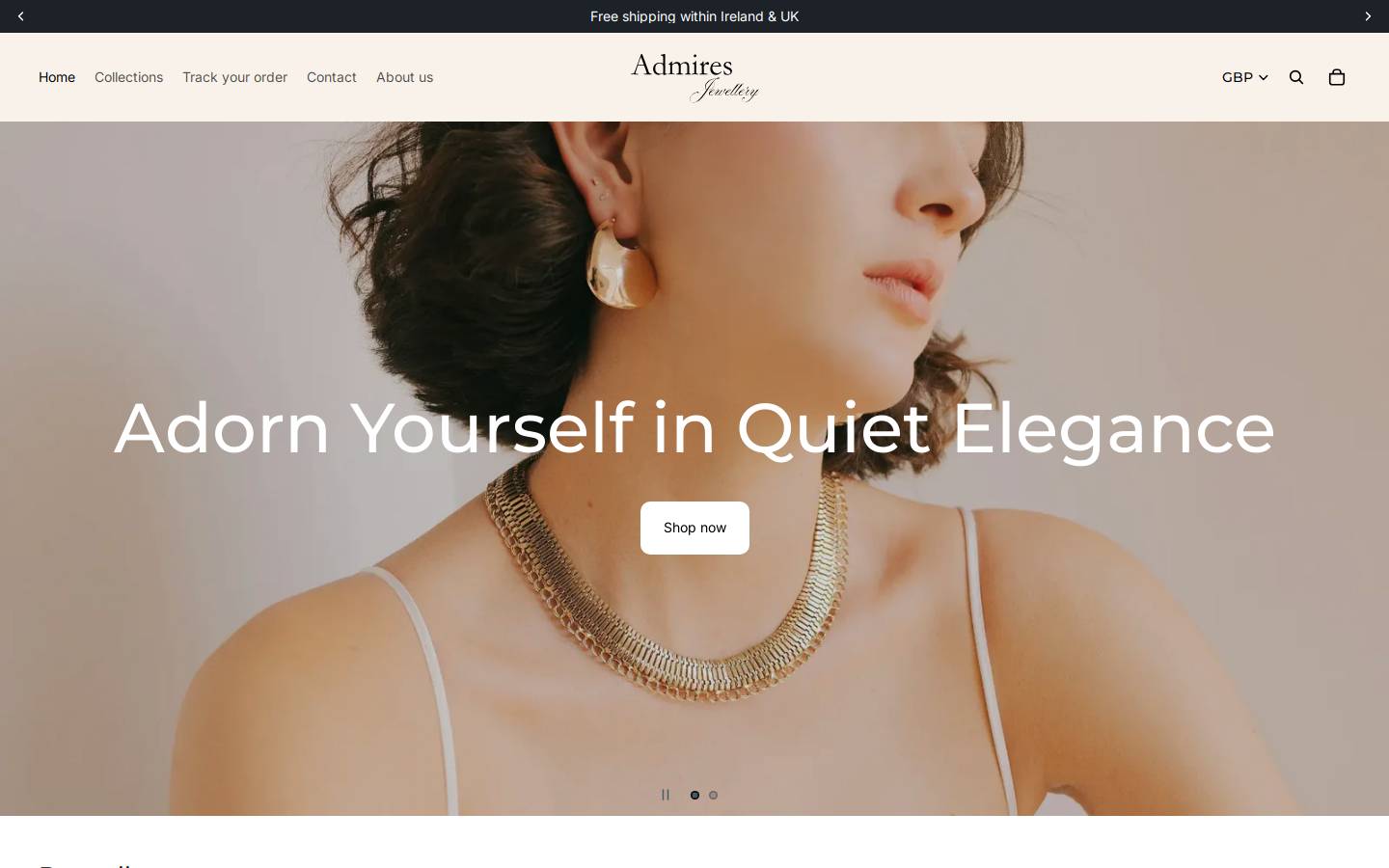 admiresjewellery.com homepage screenshot