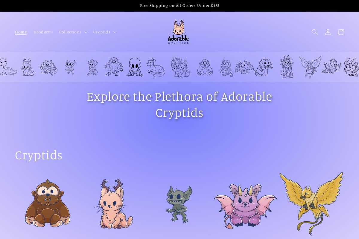 adorablecryptids.com homepage screenshot