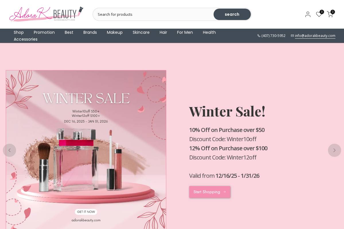 adorakbeauty.com homepage screenshot