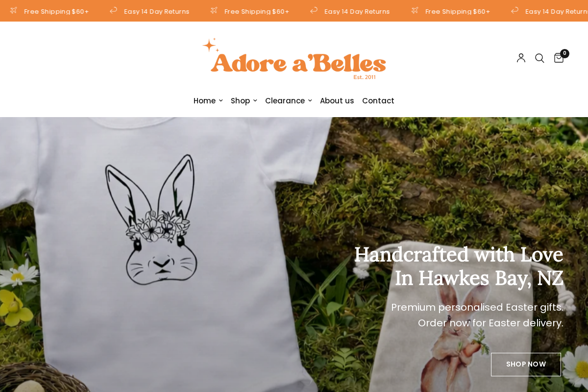 adoreabelles.co.nz homepage screenshot