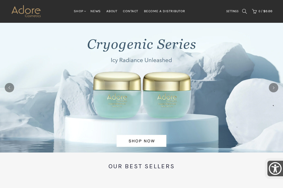 Adore Cosmetics homepage screenshot