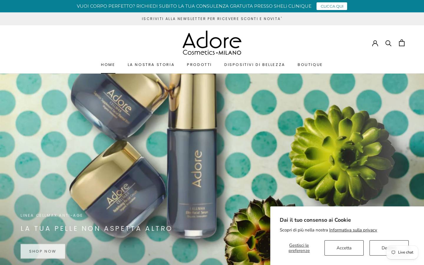 ADORE COSMETICS MILANO homepage screenshot